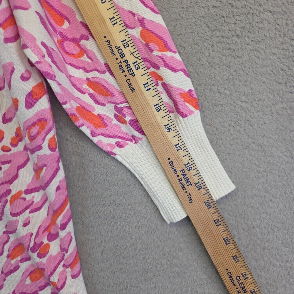 Bob Mackie Cardigan Womens L White Pink Wearable Art Print Side Slit Sweater - Picture 9 of 14